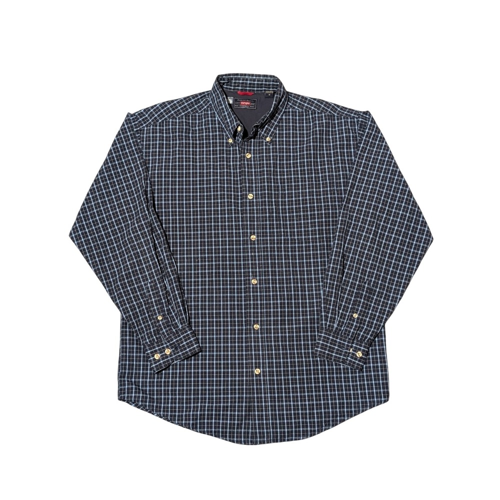 Wrangler Shirt Mens Medium Blue Plaid Premium Quality Cotton Button Down Casual